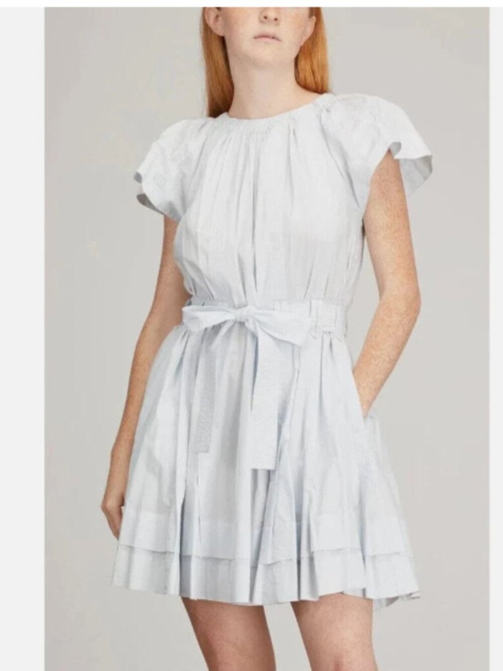 Ulla Johnson Mae Pleated Mini Dress in Glass Poplin